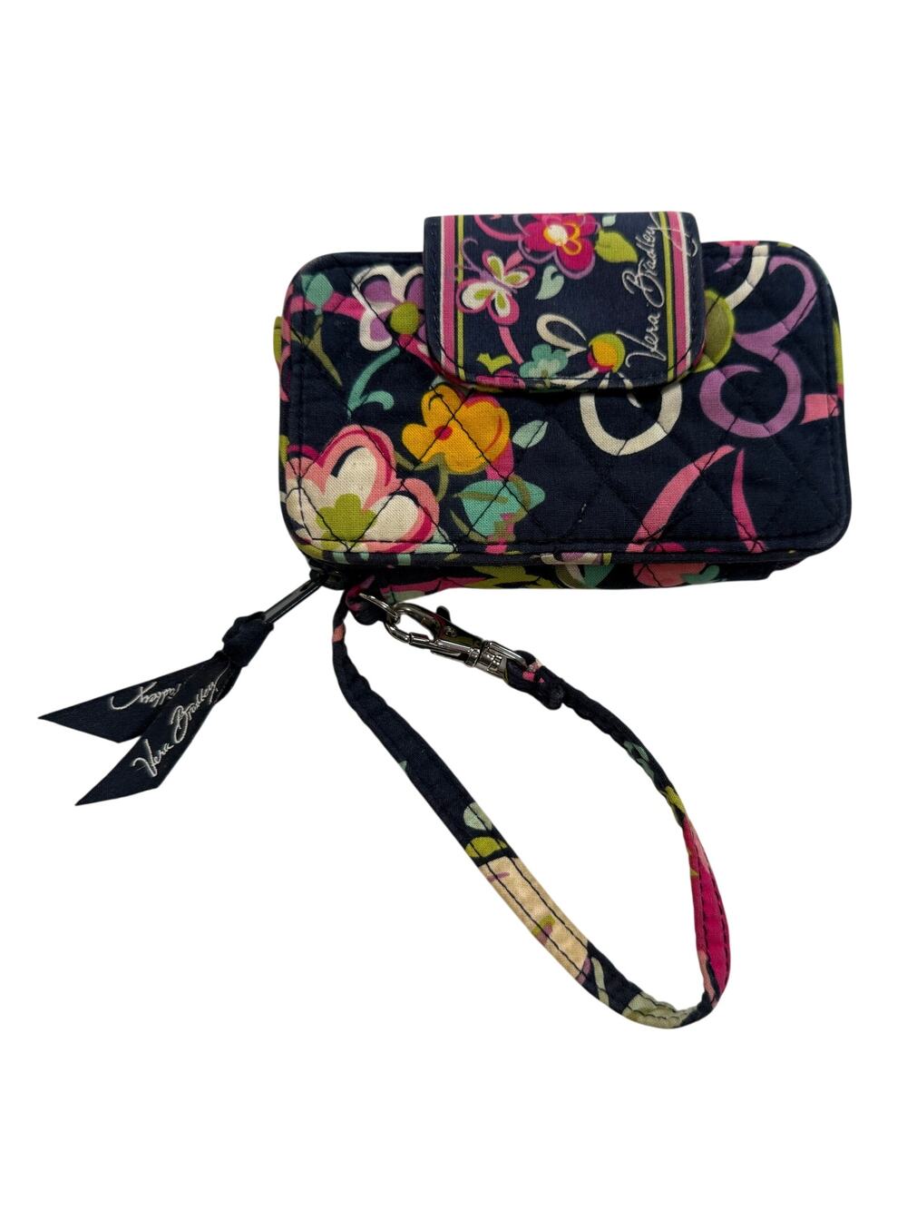 Vera Bradley Wristlet Wallet Ribbons Navy Floral  Zipper and Snap Closure